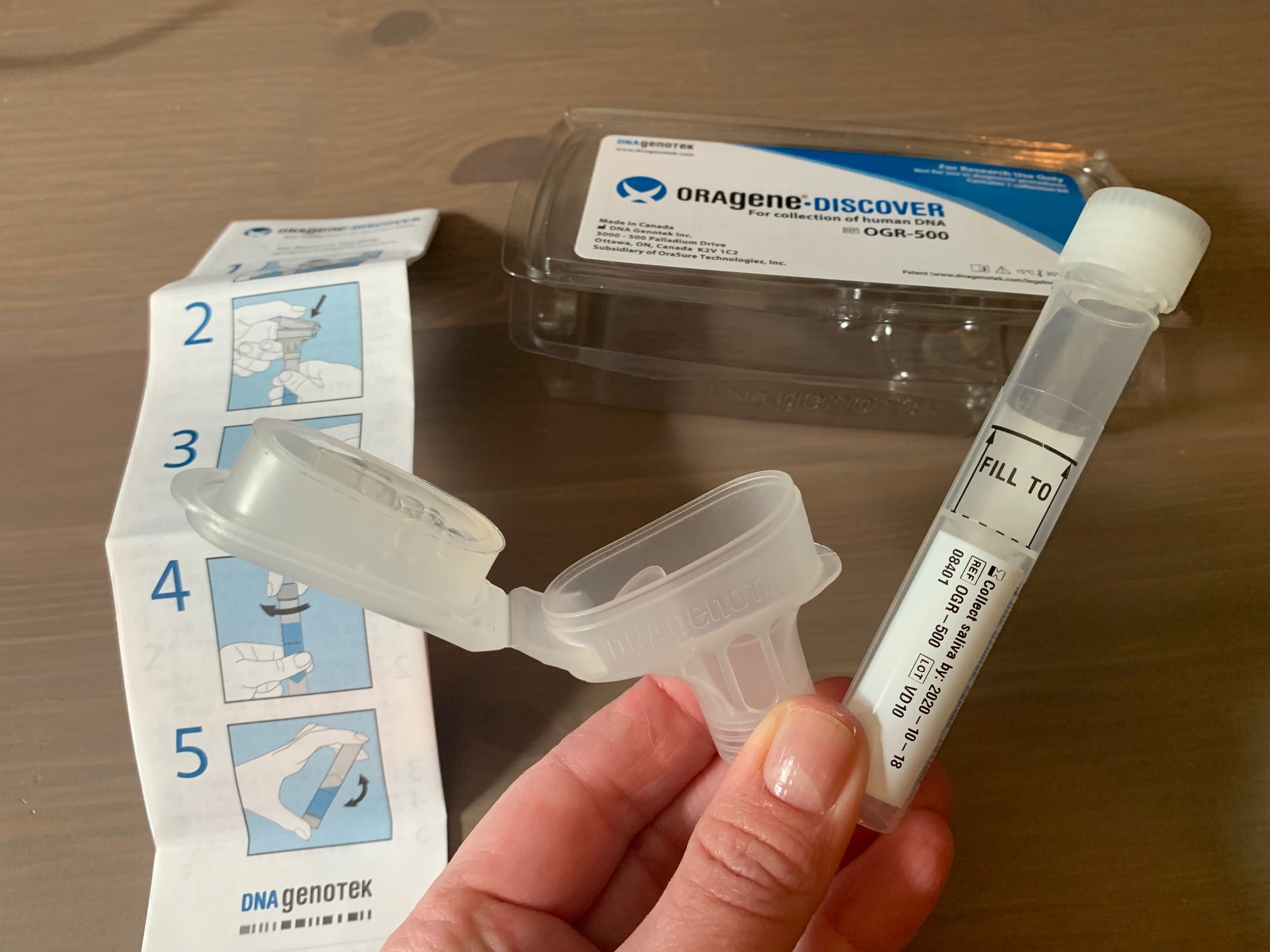 Dna sampling. GC saliva check Buffer. Sample saliva.